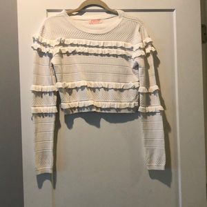 Crop white ruffled sweater